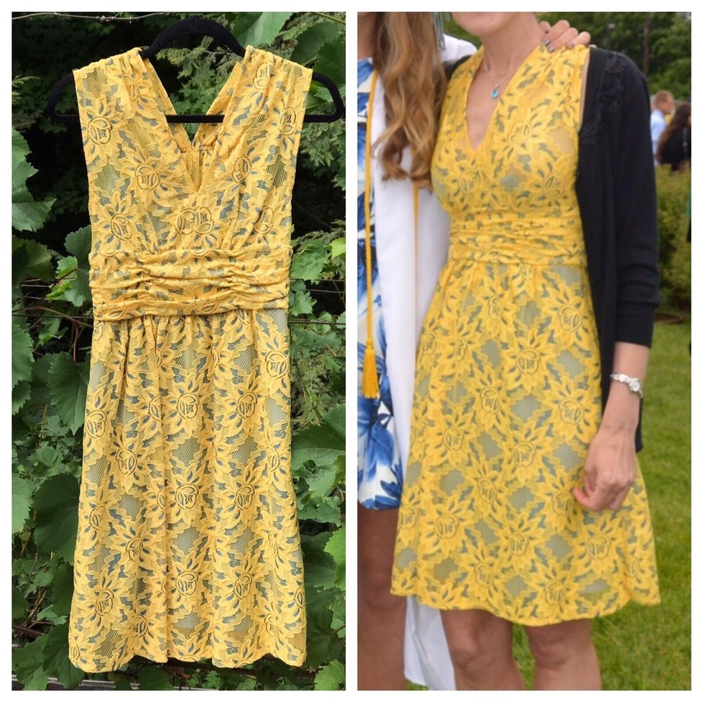 Plenty by Tracy Reese Niki Dress Size 8 Yellow Lace Sleeveless Anthropologie